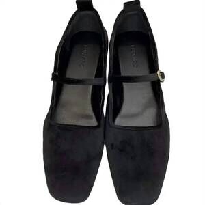 NEW FARM RIO women's adjustable strap square toe mary jane flats in black
